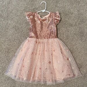 Girls Sparkle Sequin Tulle Dress - Rose Gold Pink